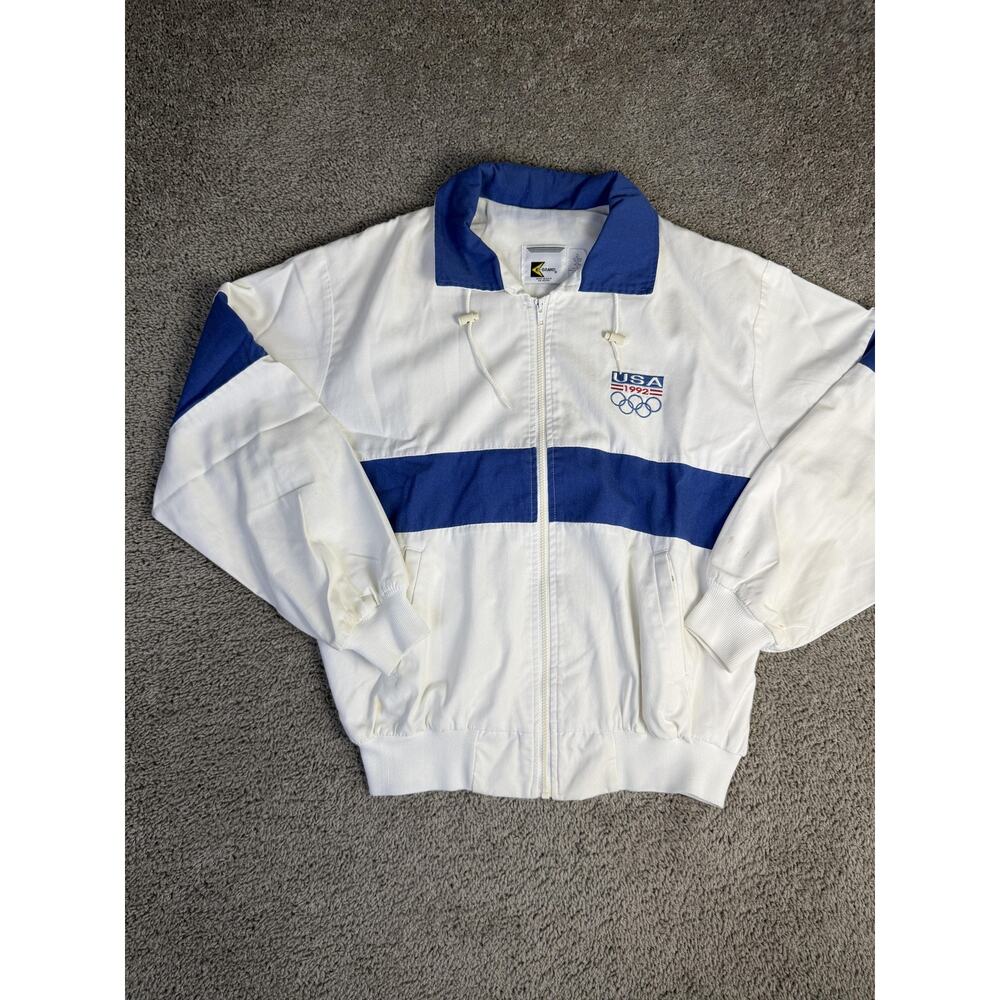 Vintage 1992 Olympics Jacket Mens XL White K-Brand Windbreaker Zip Pockets 90s